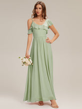 Load image into Gallery viewer, Color=Mint Green | Volume Discounts Short Sleeve Ruffle Asymmetrical A-Line Floor Length Bridesmaid Dresses-Mint Green 10