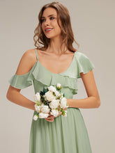 Load image into Gallery viewer, Color=Mint Green | Volume Discounts Short Sleeve Ruffle Asymmetrical A-Line Floor Length Bridesmaid Dresses-Mint Green 8
