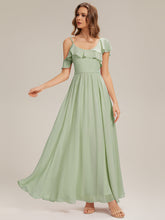 Load image into Gallery viewer, Color=Mint Green | Volume Discounts Short Sleeve Ruffle Asymmetrical A-Line Floor Length Bridesmaid Dresses-Mint Green 6