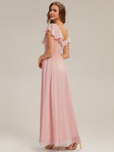 Load image into Gallery viewer, Color=Pink | Volume Discounts Short Sleeve Ruffle Asymmetrical A-Line Floor Length Bridesmaid Dresses-Pink 12