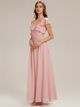 Load image into Gallery viewer, Color=Pink | Volume Discounts Short Sleeve Ruffle Asymmetrical A-Line Floor Length Bridesmaid Dresses-Pink 14
