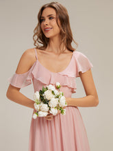 Load image into Gallery viewer, Color=Pink | Volume Discounts Short Sleeve Ruffle Asymmetrical A-Line Floor Length Bridesmaid Dresses-Pink 13