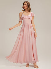 Load image into Gallery viewer, Color=Pink | Volume Discounts Short Sleeve Ruffle Asymmetrical A-Line Floor Length Bridesmaid Dresses-Pink 11