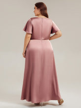 Load image into Gallery viewer, Color=Purple Orchid | Factory Design Short Sleeve Ruffle V-Neck A-Line Maxi Dress with Back Zipper Bridesmaid Dresses-Purple Orchid 7