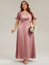 Load image into Gallery viewer, Color=Purple Orchid | Factory Design Short Sleeve Ruffle V-Neck A-Line Maxi Dress with Back Zipper Bridesmaid Dresses-Purple Orchid 10