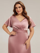 Load image into Gallery viewer, Color=Purple Orchid | Factory Design Short Sleeve Ruffle V-Neck A-Line Maxi Dress with Back Zipper Bridesmaid Dresses-Purple Orchid 8