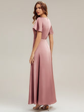 Load image into Gallery viewer, Color=Purple Orchid | Factory Design Short Sleeve Ruffle V-Neck A-Line Maxi Dress with Back Zipper Bridesmaid Dresses-Purple Orchid 2