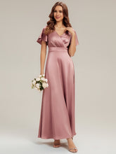 Load image into Gallery viewer, Color=Purple Orchid | Factory Design Short Sleeve Ruffle V-Neck A-Line Maxi Dress with Back Zipper Bridesmaid Dresses-Purple Orchid 5