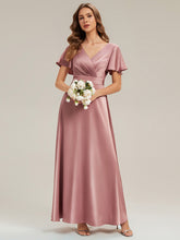 Load image into Gallery viewer, Color=Purple Orchid | Factory Design Short Sleeve Ruffle V-Neck A-Line Maxi Dress with Back Zipper Bridesmaid Dresses-Purple Orchid 1