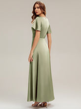 Load image into Gallery viewer, Color=Sage Green | Factory Design Short Sleeve Ruffle V-Neck A-Line Maxi Dress with Back Zipper Bridesmaid Dresses-Sage Green 12