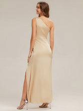 Load image into Gallery viewer, Color=Champagne | Bulk Order Strapless One Shoulder Sheath Non-Stretch Floor Length Bridesmaid Dresses-Champagne 7