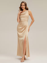 Load image into Gallery viewer, Color=Champagne | Bulk Order Strapless One Shoulder Sheath Non-Stretch Floor Length Bridesmaid Dresses-Champagne 9