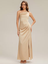 Load image into Gallery viewer, Color=Champagne | Bulk Order Strapless One Shoulder Sheath Non-Stretch Floor Length Bridesmaid Dresses-Champagne 6