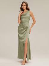 Load image into Gallery viewer, Color=Sage Green | Bulk Order Strapless One Shoulder Sheath Non-Stretch Floor Length Bridesmaid Dresses-Sage Green 14