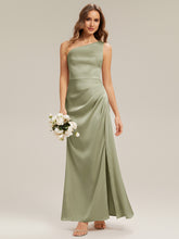 Load image into Gallery viewer, Color=Sage Green | Bulk Order Strapless One Shoulder Sheath Non-Stretch Floor Length Bridesmaid Dresses-Sage Green 15