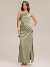 Load image into Gallery viewer, Color=Sage Green | Bulk Order Strapless One Shoulder Sheath Non-Stretch Floor Length Bridesmaid Dresses-Sage Green 11