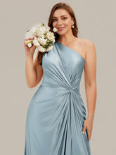 Load image into Gallery viewer, Color=Sky Blue | Bulk Order Sleeveless A-Line High Stretch Asymmetrical Floor Length Dress with Thigh-High Slit, Bridesmaid Dresses-Sky Blue 8