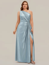 Load image into Gallery viewer, Color=Sky Blue | Bulk Order Sleeveless A-Line High Stretch Asymmetrical Floor Length Dress with Thigh-High Slit, Bridesmaid Dresses-Sky Blue 6