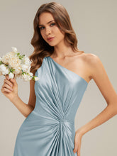 Load image into Gallery viewer, Color=Sky Blue | Bulk Order Sleeveless A-Line High Stretch Asymmetrical Floor Length Dress with Thigh-High Slit, Bridesmaid Dresses-Sky Blue 3