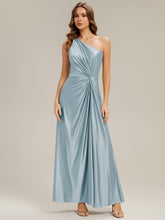 Load image into Gallery viewer, Color=Sky Blue | Bulk Order Sleeveless A-Line High Stretch Asymmetrical Floor Length Dress with Thigh-High Slit, Bridesmaid Dresses-Sky Blue 1