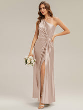 Load image into Gallery viewer, Color=Champagne | Bulk Order Sleeveless A-Line High Stretch Asymmetrical Floor Length Dress with Thigh-High Slit, Bridesmaid Dresses 4