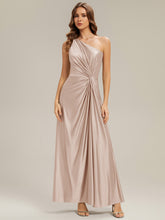 Load image into Gallery viewer, Color=Champagne | Bulk Order Sleeveless A-Line High Stretch Asymmetrical Floor Length Dress with Thigh-High Slit, Bridesmaid Dresses 1