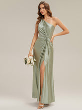 Load image into Gallery viewer, Color=Sage Green | Bulk Order Sleeveless A-Line High Stretch Asymmetrical Floor Length Dress with Thigh-High Slit, Bridesmaid Dresses 4