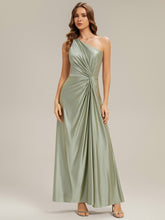 Load image into Gallery viewer, Color=Sage Green | Bulk Order Sleeveless A-Line High Stretch Asymmetrical Floor Length Dress with Thigh-High Slit, Bridesmaid Dresses 1