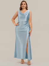 Load image into Gallery viewer, Color=Sky Blue | One Stop Shop Sleeveless High Stretch Cowl Neck Fishtail Floor Length Bridesmaid Dresses-Sky Blue 1