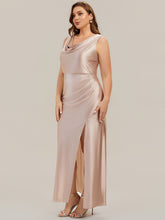Load image into Gallery viewer, Color=Champagne | One Stop Shop Sleeveless High Stretch Cowl Neck Fishtail Floor Length Bridesmaid Dresses-Champagne 10