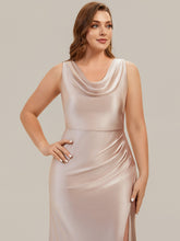Load image into Gallery viewer, Color=Champagne | One Stop Shop Sleeveless High Stretch Cowl Neck Fishtail Floor Length Bridesmaid Dresses-Champagne 9