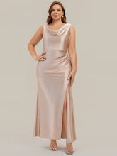 Load image into Gallery viewer, Color=Champagne | One Stop Shop Sleeveless High Stretch Cowl Neck Fishtail Floor Length Bridesmaid Dresses-Champagne 7