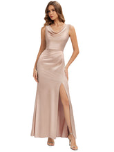 Load image into Gallery viewer, Color=Champagne | One Stop Shop Sleeveless High Stretch Cowl Neck Fishtail Floor Length Bridesmaid Dresses 2