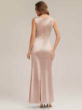 Load image into Gallery viewer, Color=Champagne | One Stop Shop Sleeveless High Stretch Cowl Neck Fishtail Floor Length Bridesmaid Dresses-Champagne 3