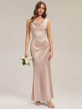 Load image into Gallery viewer, Color=Champagne | One Stop Shop Sleeveless High Stretch Cowl Neck Fishtail Floor Length Bridesmaid Dresses-Champagne 6