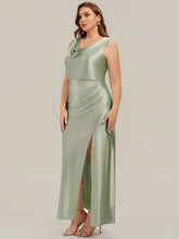 Load image into Gallery viewer, Color=Sage Green | One Stop Shop Sleeveless High Stretch Cowl Neck Fishtail Floor Length Bridesmaid Dresses-Sage Green 20