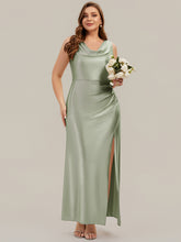 Load image into Gallery viewer, Color=Sage Green | One Stop Shop Sleeveless High Stretch Cowl Neck Fishtail Floor Length Bridesmaid Dresses-Sage Green 21