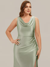 Load image into Gallery viewer, Color=Sage Green | One Stop Shop Sleeveless High Stretch Cowl Neck Fishtail Floor Length Bridesmaid Dresses-Sage Green 19