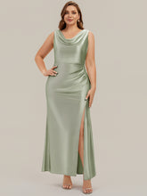 Load image into Gallery viewer, Color=Sage Green | One Stop Shop Sleeveless High Stretch Cowl Neck Fishtail Floor Length Bridesmaid Dresses-Sage Green 17