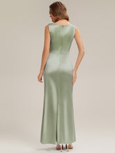 Load image into Gallery viewer, Color=Sage Green | One Stop Shop Sleeveless High Stretch Cowl Neck Fishtail Floor Length Bridesmaid Dresses-Sage Green 13