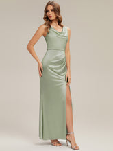 Load image into Gallery viewer, Color=Sage Green | One Stop Shop Sleeveless High Stretch Cowl Neck Fishtail Floor Length Bridesmaid Dresses-Sage Green 15