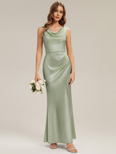 Load image into Gallery viewer, Color=Sage Green | One Stop Shop Sleeveless High Stretch Cowl Neck Fishtail Floor Length Bridesmaid Dresses-Sage Green 16