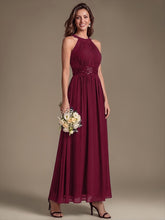 Load image into Gallery viewer, Burgundy | Corset Sash Halter Chiffon A-Line Maxi Bridesmaid Dress-Burgundy