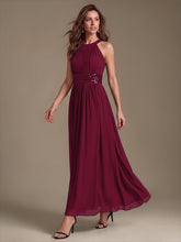 Load image into Gallery viewer, Burgundy | Corset Sash Halter Chiffon A-Line Maxi Bridesmaid Dress-Burgundy