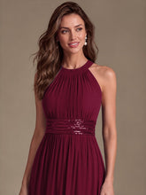 Load image into Gallery viewer, Burgundy | Corset Sash Halter Chiffon A-Line Maxi Bridesmaid Dress-Burgundy
