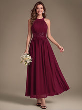 Load image into Gallery viewer, Burgundy | Corset Sash Halter Chiffon A-Line Maxi Bridesmaid Dress-Burgundy