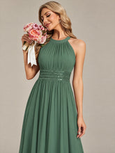 Load image into Gallery viewer, Eucalyptus | Corset Sash Halter Chiffon A-Line Maxi Bridesmaid Dress-Eucalyptus