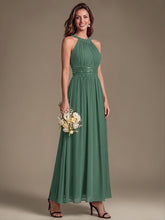 Load image into Gallery viewer, Eucalyptus | Corset Sash Halter Chiffon A-Line Maxi Bridesmaid Dress-Eucalyptus