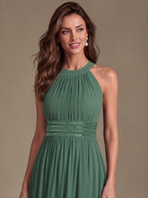 Load image into Gallery viewer, Eucalyptus | Corset Sash Halter Chiffon A-Line Maxi Bridesmaid Dress-Eucalyptus