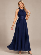 Load image into Gallery viewer, Navy Blue | Corset Sash Halter Chiffon A-Line Maxi Bridesmaid Dress-Navy Blue